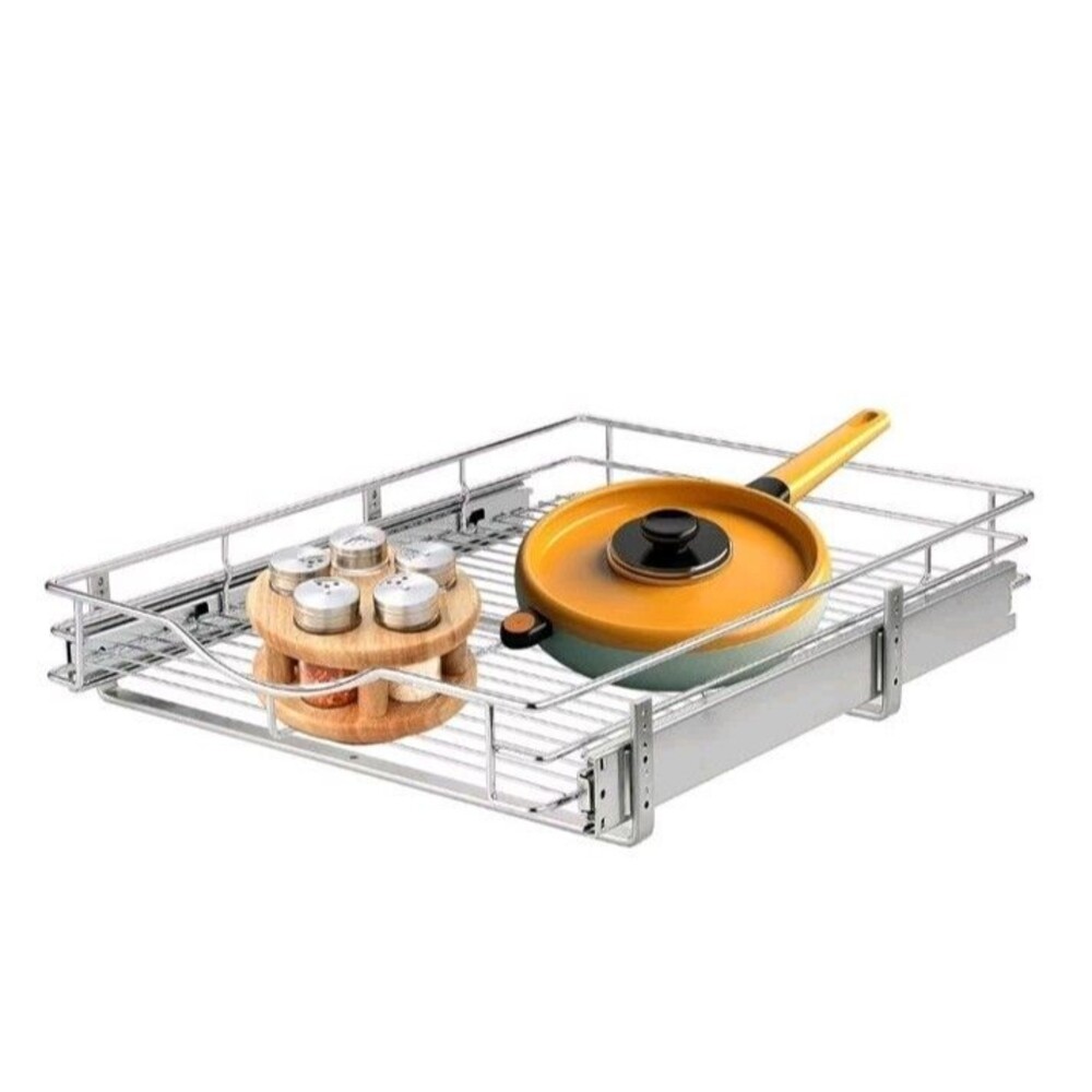 1 Tier Pull Out Cabinet Organizer (11" W x 21" D) Heavy-Duty Metal Sliding Dr...